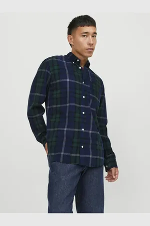 JACK & JONES Tmavě modrá pánská kostkovaná košile Brook - Pánské