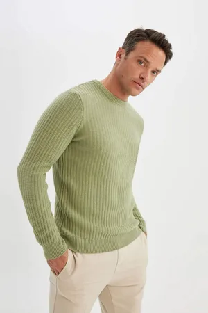DeFacto Standard Fit Regular Cut Crew Neck Jacquard Aviator Knitwear Sweater