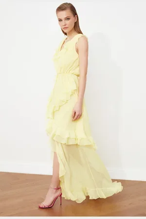 Trendyol Yellow Ruffle Evening Dress