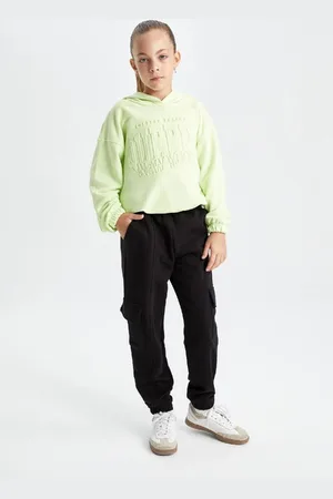 DeFacto Girls Black Cargo Pocket Elastic Waist Jogger Sweatpants