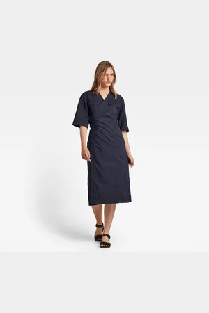 G-Star G-STAR Dress - V-neck midi wrap dress blue
