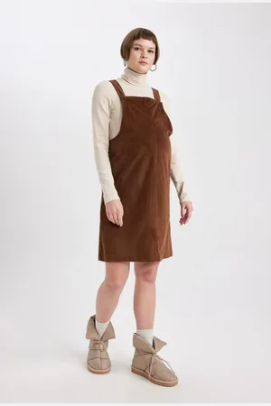 DeFacto Regular Fit Velvet Mini Maternity Overall Dress