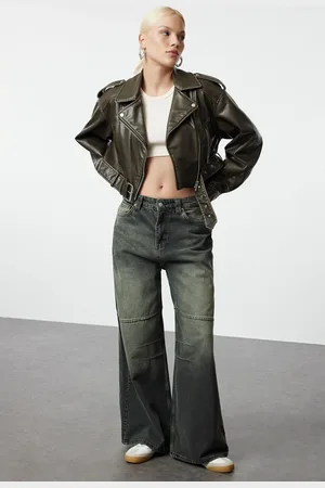 Trendyol Gray Faded Effect Vintage Stitch Detail High Waist Mega Baggy Jeans