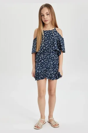DeFacto Girl 2-Piece Set Patterned Short Sleeve Blouse Top Elastic Waist Skirt Bottom
