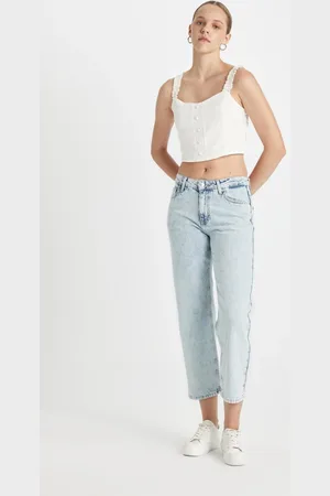 DeFacto Straight Fit Normal Waist Ankle Length Jean Washed Trousers