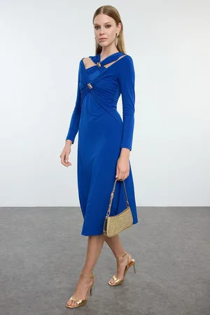 Trendyol Saxe Accessory Detailed Knitted Chic Midi Evening Dress