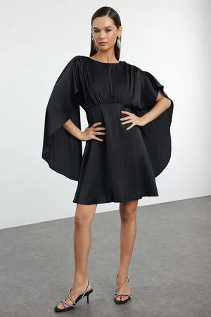 Trendyol Black Cape Detailed Woven Satin Mini Dress
