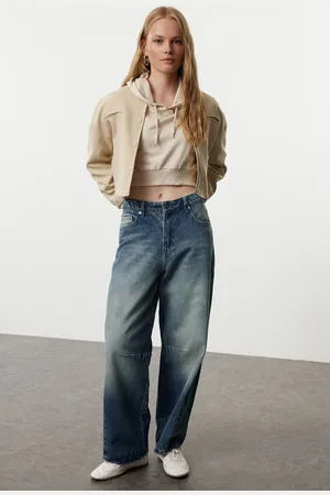 Trendyol Blue Faded Effect Vintage High Waist Mega Baggy Barrel Jeans