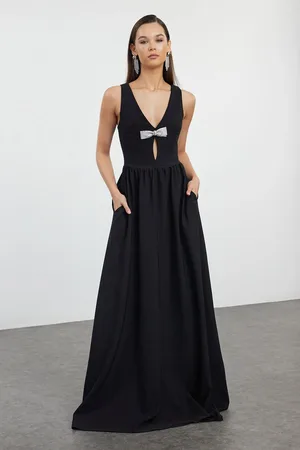 Trendyol Black Bow Detail Woven Elegant Long Evening Dress & Graduation Dress