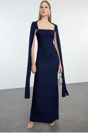 Trendyol Navy Blue Unlined Woven Long Elegant Evening & Graduation Dress