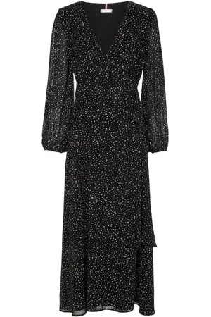Tommy Hilfiger Dress - GEORGETTE WRAP MIDI DRESS LS black
