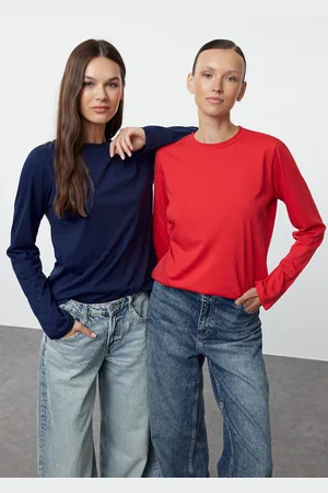 Trendyol Navy Blue-Red 2 Pack Crew Neck Regular/Normal Cut Knitted T-Shirt