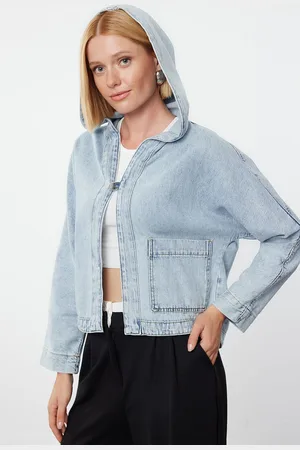 Trendyol Blue Hooded Denim Jacket