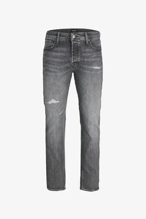 JACK & JONES Šedé pánské straight fit džíny Mike - Pánské