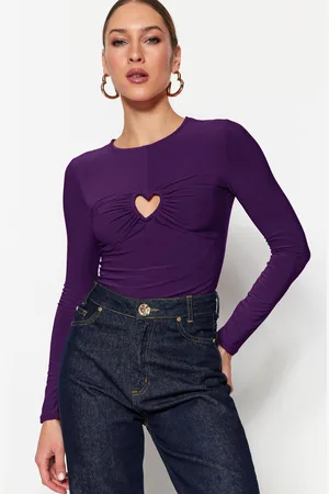Trendyol Purple Knitted Heart Window/Cut Out Detailed Stud Body