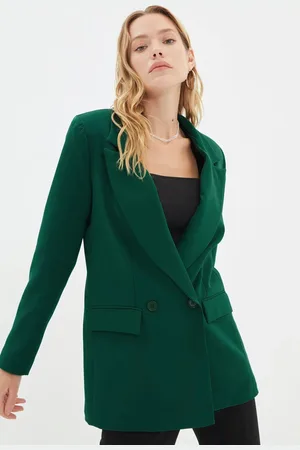 Trendyol Dark Green Lined Double Breasted Woven Blazer Jacket