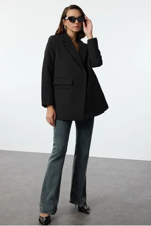Trendyol Black Oversize Pocket Detailed Woven Blazer Jacket