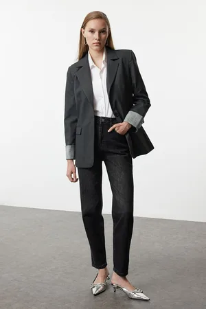 Trendyol Anthracite Cuff Detailed Woven Blazer Jacket