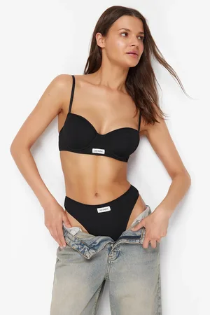 Trendyol Black Ribbed Label Detailed Capless Knitted Underwear Set