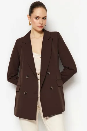 Trendyol Dark Brown Lined Double Breasted Woven Blazer Jacket