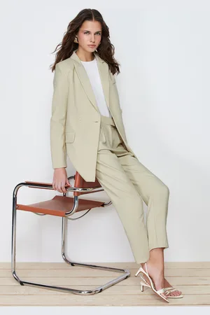 Trendyol Light Mint Blazer Jacket-Pants Woven Bottom-Top Set