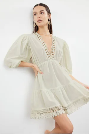 Trendyol Ecru Mini Woven Lace Detailed 100% Cotton Beach Dress