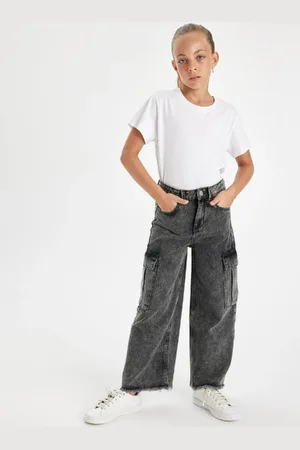 DeFacto Girls Wide Leg Cargo Pocket Wide Leg Jeans