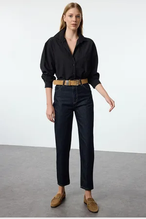 Trendyol Dark Blue High Waist Mom Jeans