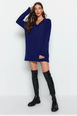 Trendyol Navy Blue Mini Knitwear Soft Texture Dress