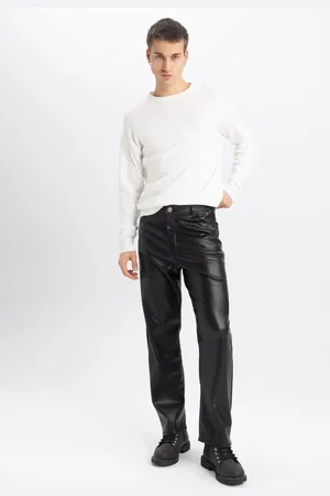 DeFacto Faux Leather Pants Baggy Fit Pocket Straight Leg