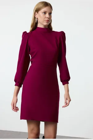 Trendyol Purple Body-hugging High Collar Mini Woven Dress