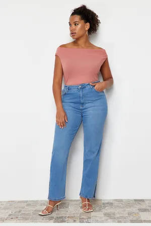 Trendyol Curve Light Blue Slit Detail Straight Fit Denim Jeans