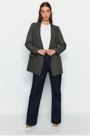Trendyol Anthracite Lined Double Breasted Woven Blazer Jacket