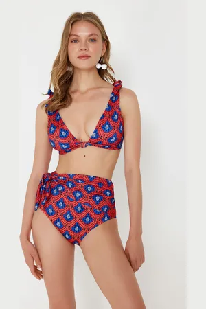 Trendyol Geometric Patterned Tie High Waist Hipster Core Bikini Bottom