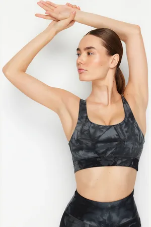 Trendyol Anthracite Brushed Soft Fabric Supported/Shaping Printed Knitted Sports Bra