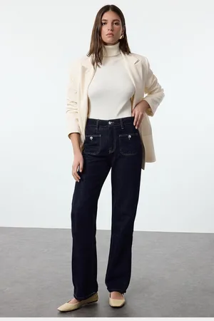 Trendyol Dark Blue Premium High Waist Wide Leg Jeans