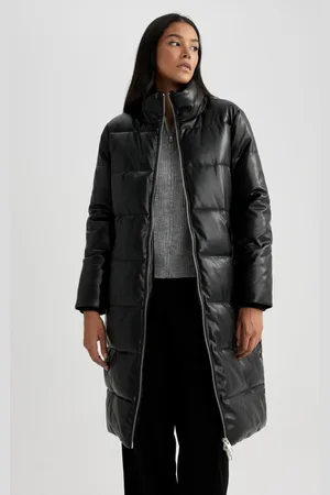 DeFacto Waterproof Relax Fit Stand Collar Faux Leather Jacket Parka
