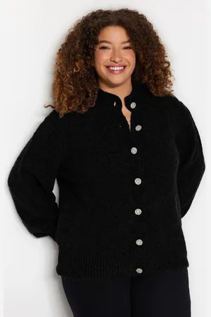 Trendyol Curve Black Stone Buttoned Knitted Cardigan
