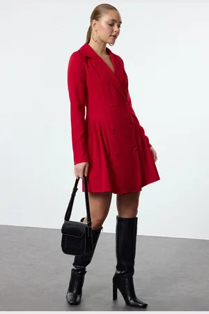 Trendyol Red Pleated Mini Woven Jacket Dress