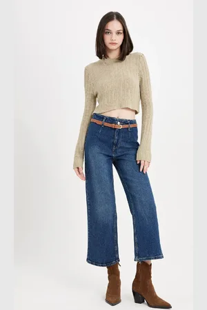 DeFacto Culotte High Waist Short Wide Leg Jean Washed Trousers