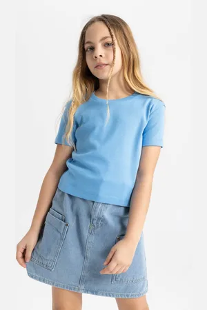 DeFacto Girl Slim Fit Crew Neck Ribbon Basic Short Sleeve T-Shirt
