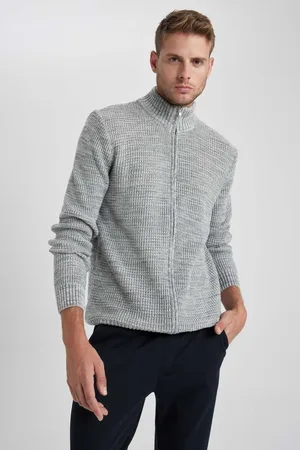 DeFacto Standard Fit Regular Cut Half Turtleneck Zippered Knitwear Cardigan