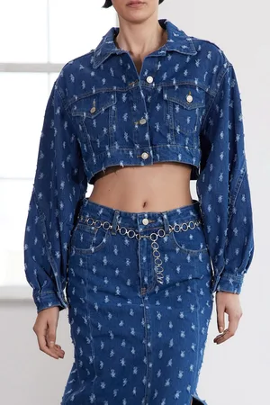 Trendyol Limited Edition Blue Textured Crop Denim Jacket