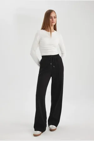 DeFacto Straight Fit Elastic Waist Sweatpants Lace Up Pocket Long Length Basic Plain Thick Fabric