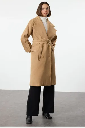 Trendyol Camel Belted Foldable Sleeves Regular Wool Trench Coat