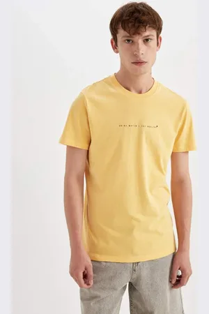DeFacto Yellow Slim Fit Slim Cut Crew Neck Printed Cotton Short Sleeve T-Shirt