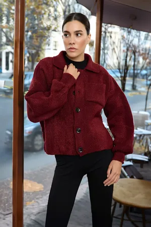 Trendyol Claret Red Soft Texture Coat Look Knitwear Cardigan