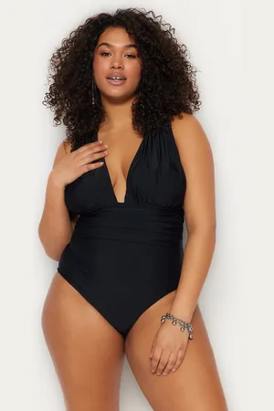 Trendyol Plavky Curve Black Deep V Back Cross-Recovery