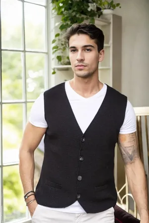 Dewberry 90862 Mens Knitwear Vest-BLACK