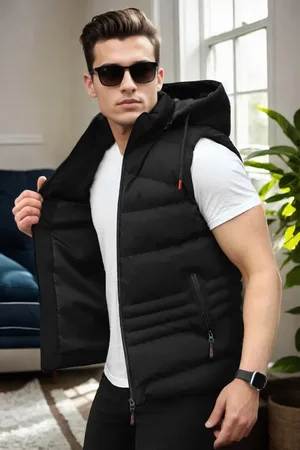 Dewberry 17736 Removable Hooded Mens Vest-BLACK